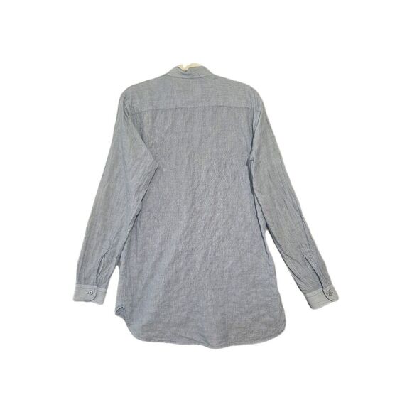 Naked & Famous Men's Cotton Mock Neck Crinkle Horizontal Stripes Shirt Medium - Picture 6 of 8